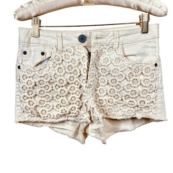Mossimo cream shorts kids front crochet high rise size 7 - Picture 1 of 10